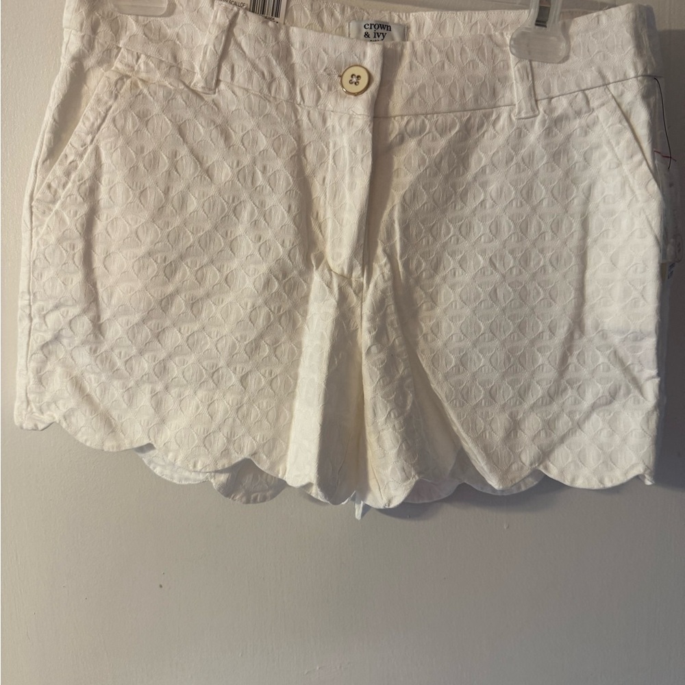 Selby White Textured High Waist Shorts